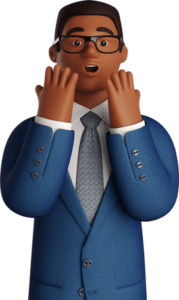 business 3d black astonished businessman in blue suit