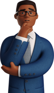 business 3d black pondering businessman in blue suit