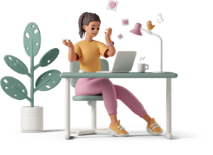 casual life 3d excited young woman receiving like notifications on her laptop